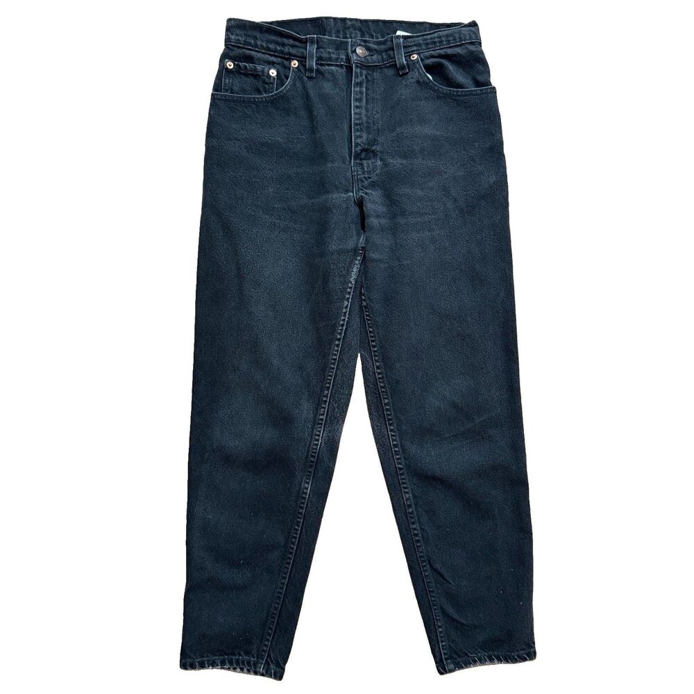 Vintage 90s Levis 550 Jeans Women 30x27 Relaxed Tapered Black Dark Wash USA Made